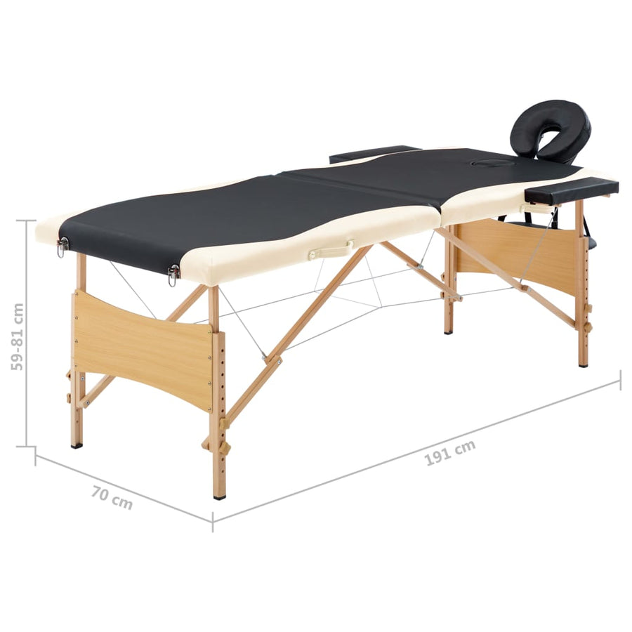 Massagetafel Inklapbaar 2 Zones Hout Zwart en beige