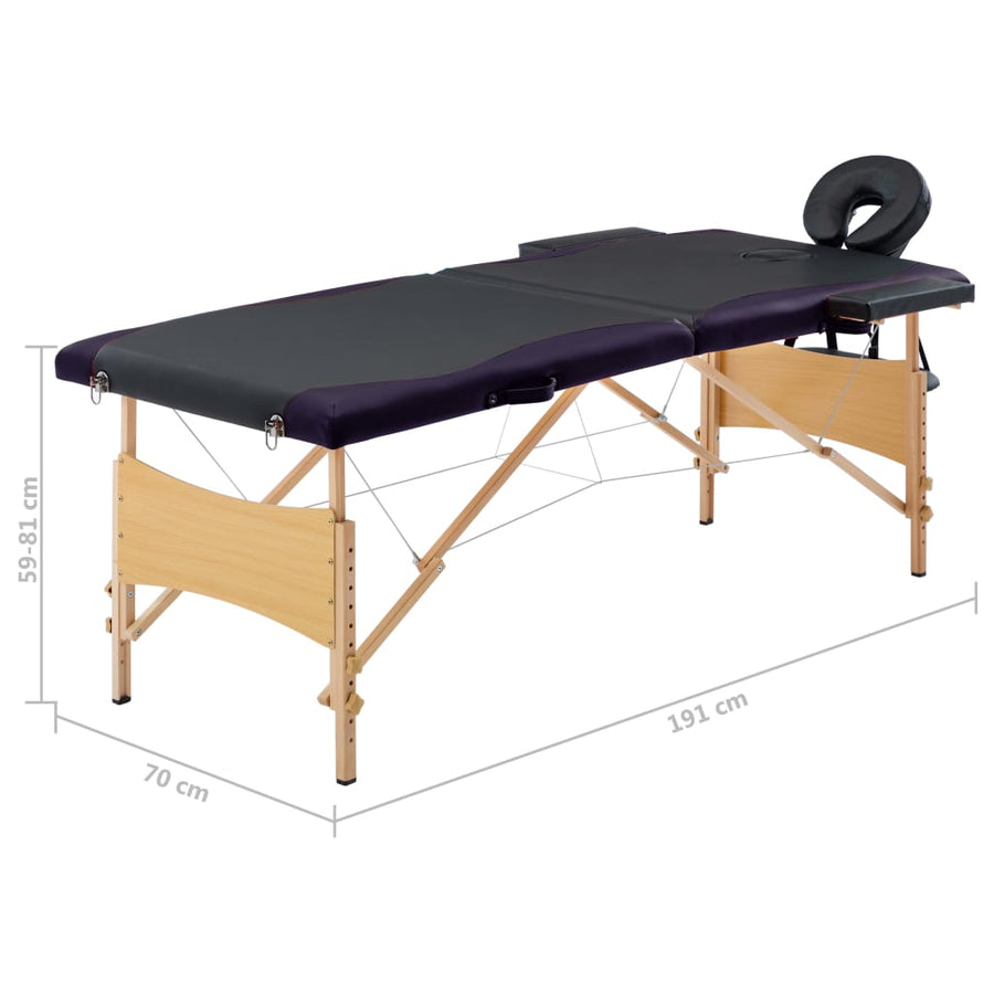 Massagetafel Inklapbaar 2 Zones Hout Zwart