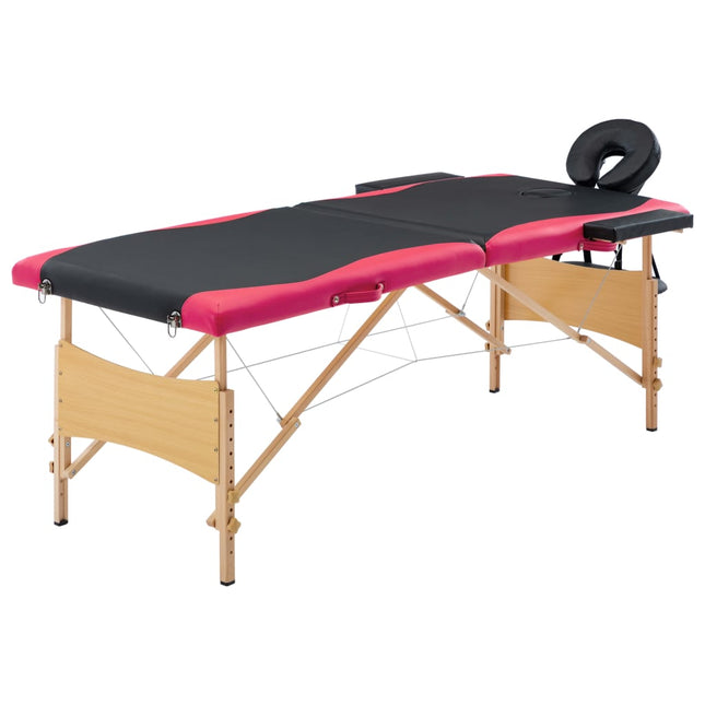 Massagetafel Inklapbaar 2 Zones Hout Zwart en roze