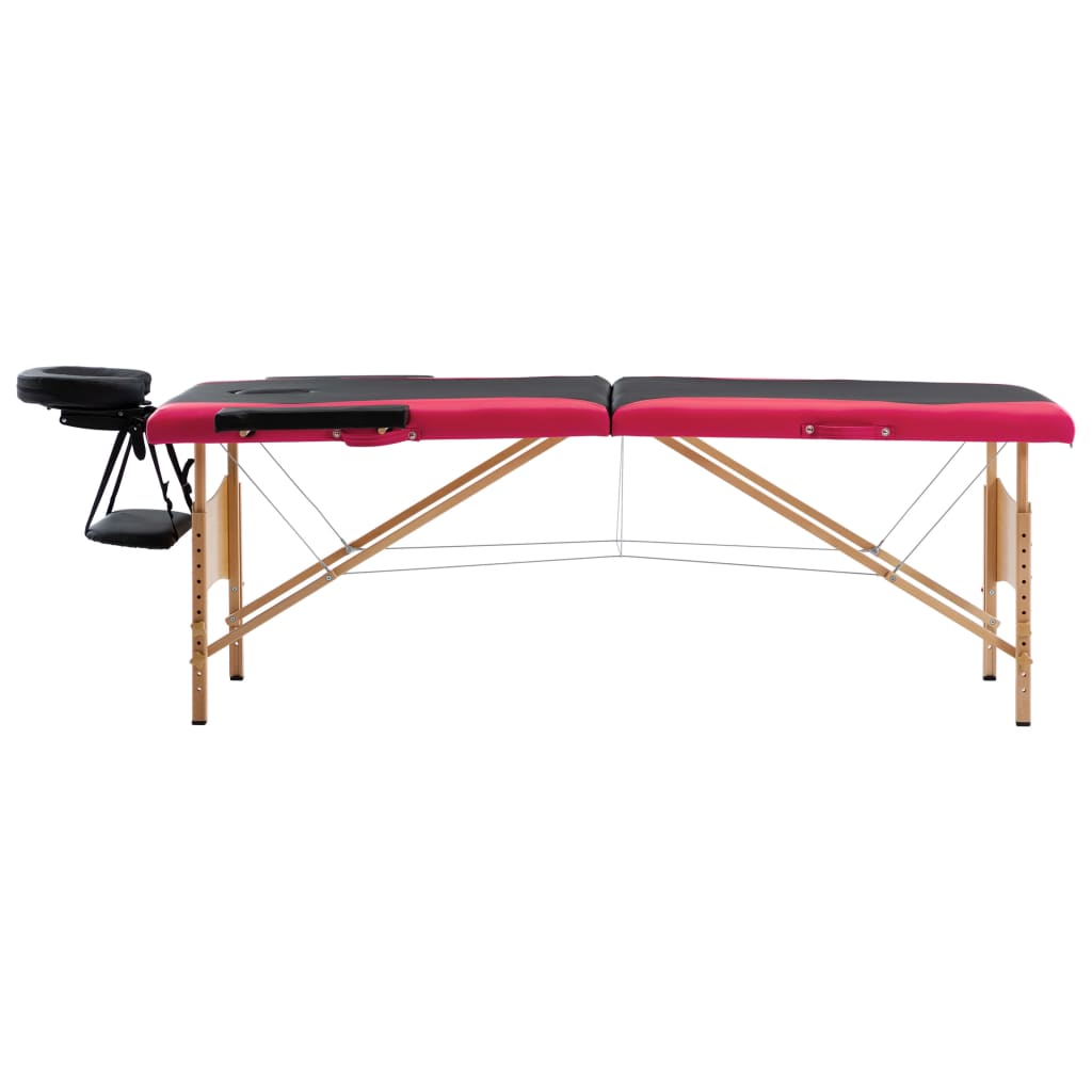 Massagetafel Inklapbaar 2 Zones Hout Zwart en roze