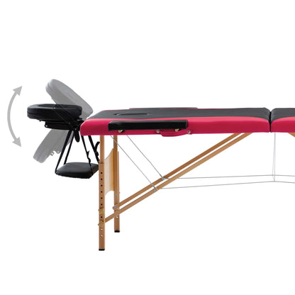 Massagetafel Inklapbaar 2 Zones Hout Zwart en roze