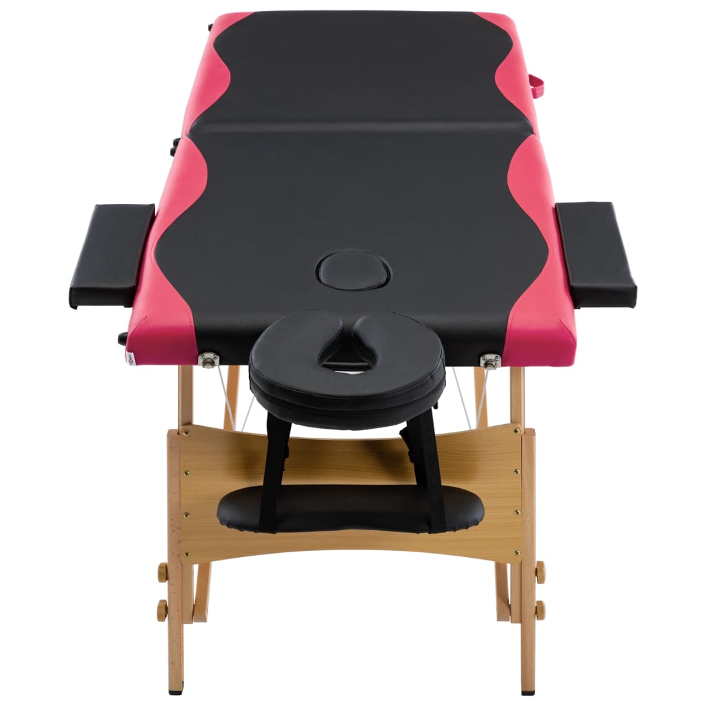 Massagetafel Inklapbaar 2 Zones Hout Zwart en roze