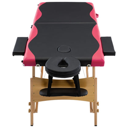 Massagetafel Inklapbaar 2 Zones Hout Zwart en roze