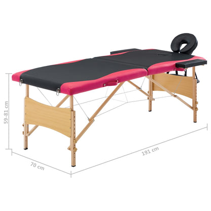 Massagetafel Inklapbaar 2 Zones Hout Zwart en roze