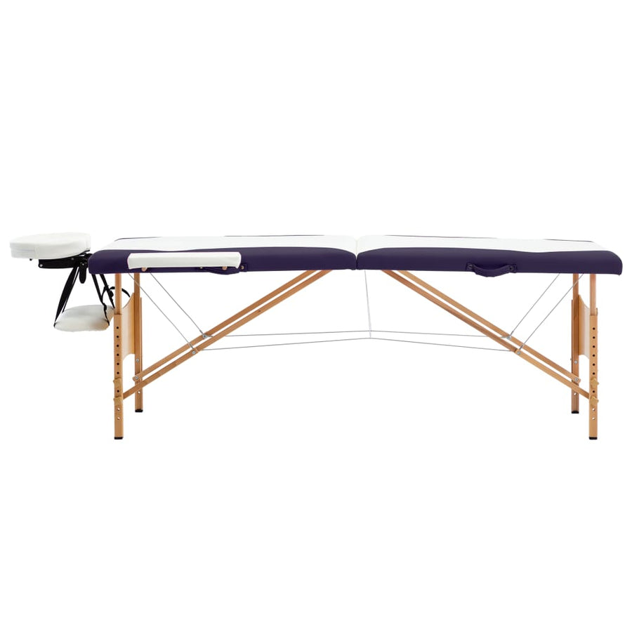 Massagetafel Inklapbaar 2 Zones Hout Wit en paars