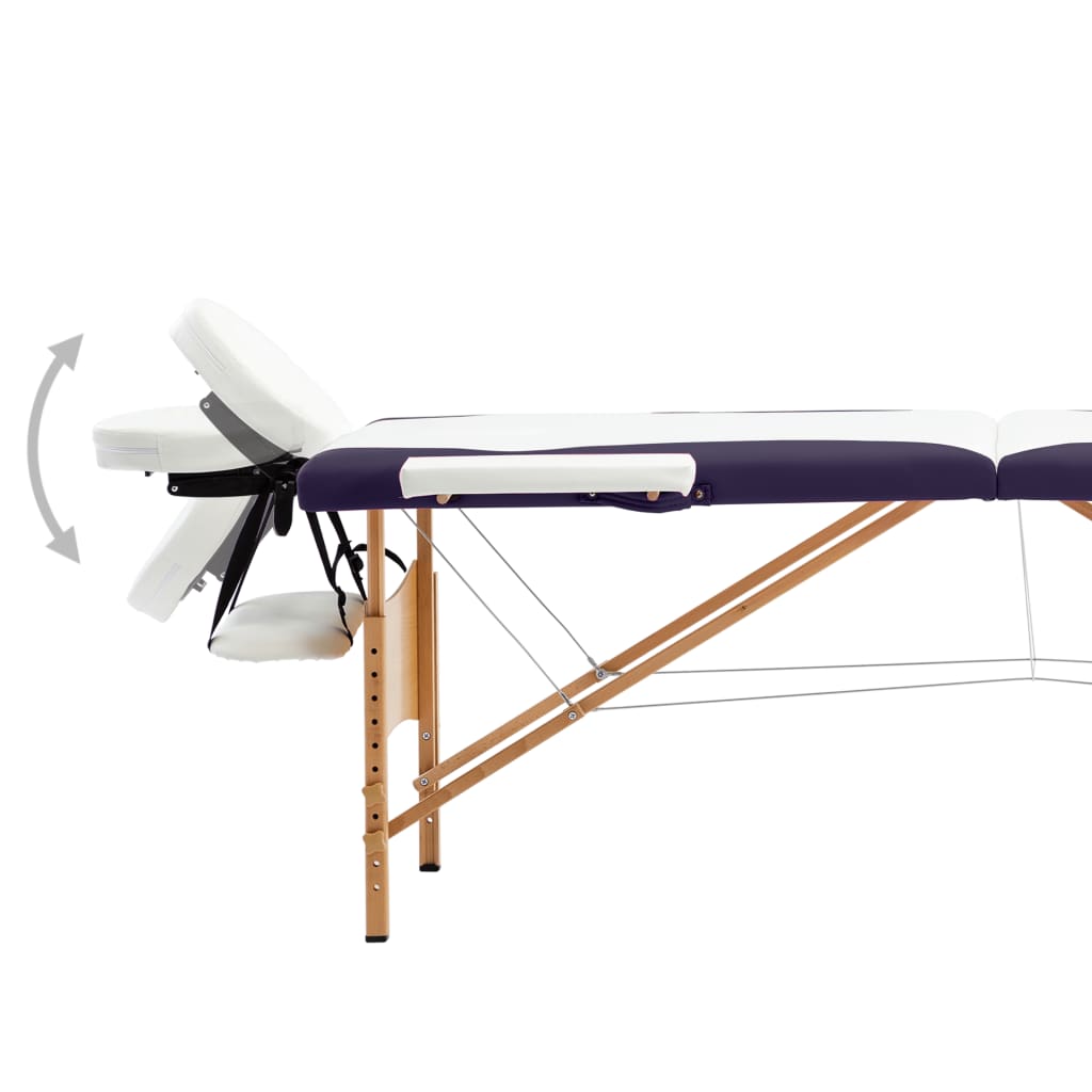 Massagetafel Inklapbaar 2 Zones Hout Wit en paars