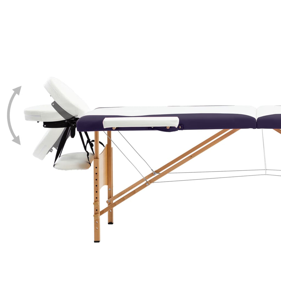 Massagetafel Inklapbaar 2 Zones Hout Wit en paars