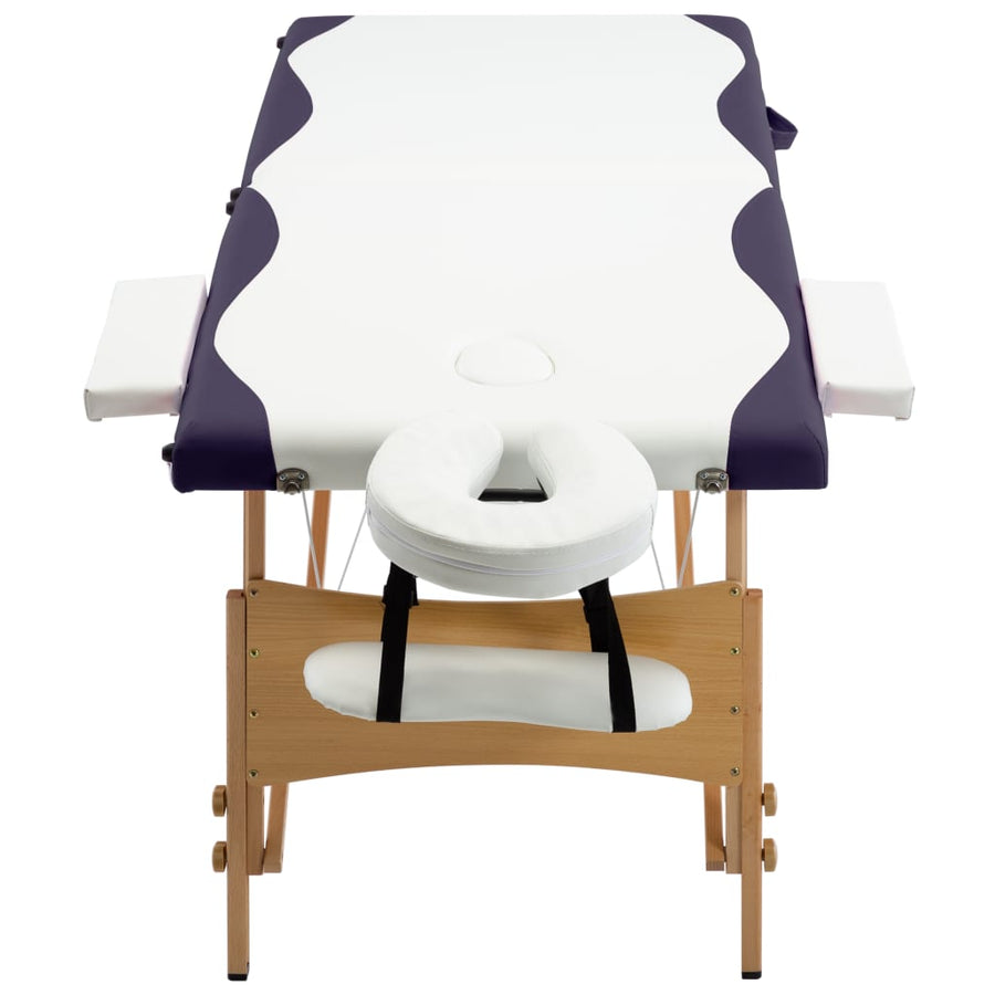 Massagetafel Inklapbaar 2 Zones Hout Wit en paars