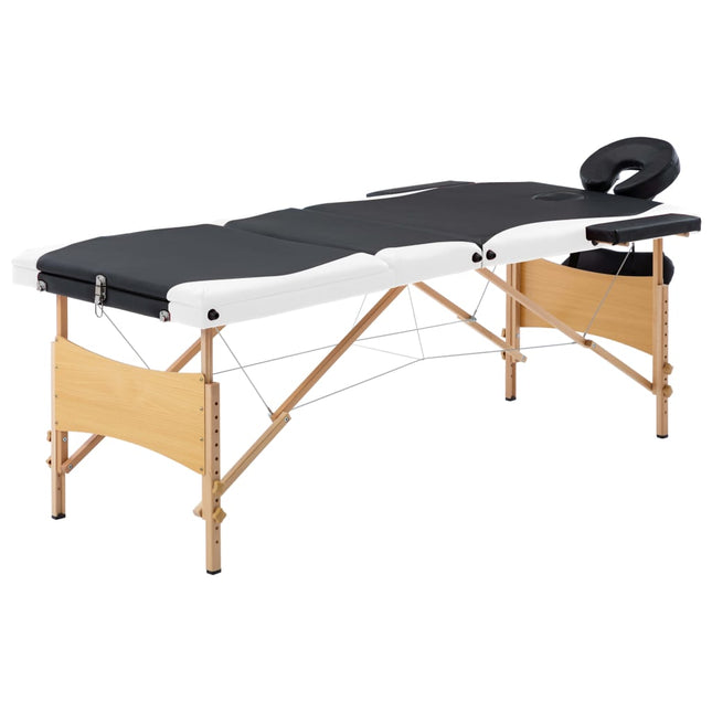 Massagetafel Inklapbaar 3 Zones Hout Zwart en wit