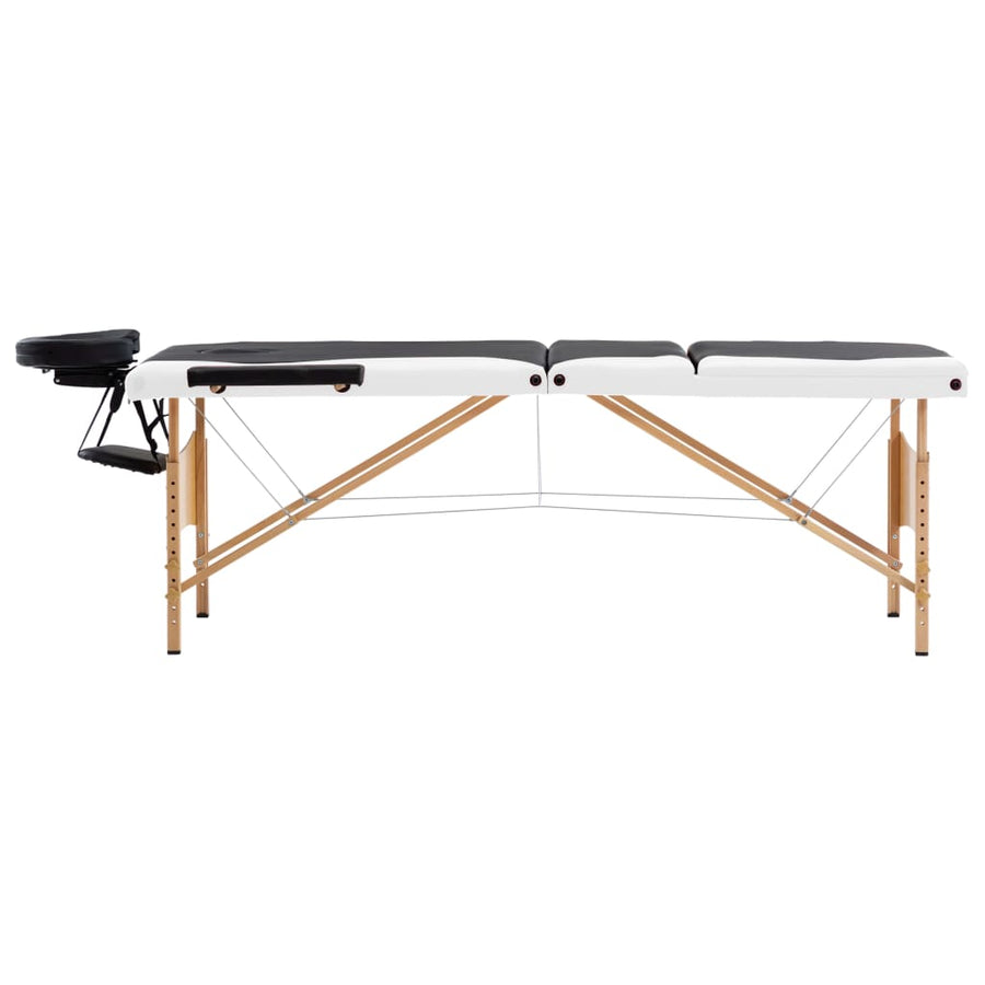 Massagetafel Inklapbaar 3 Zones Hout Zwart en wit