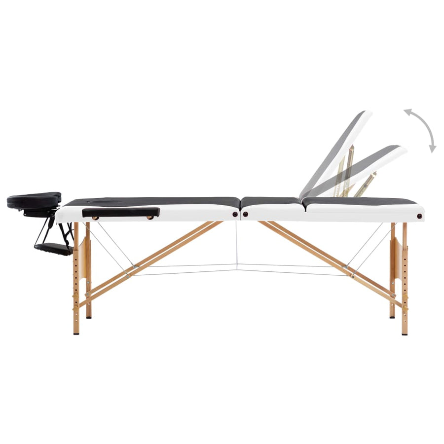 Massagetafel Inklapbaar 3 Zones Hout Zwart en wit