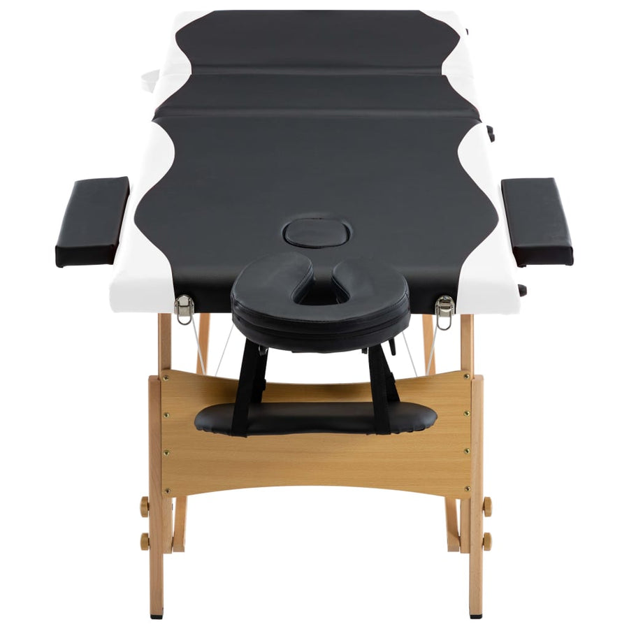 Massagetafel Inklapbaar 3 Zones Hout Zwart en wit
