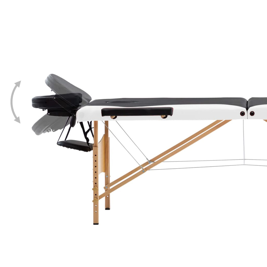 Massagetafel Inklapbaar 3 Zones Hout Zwart en wit