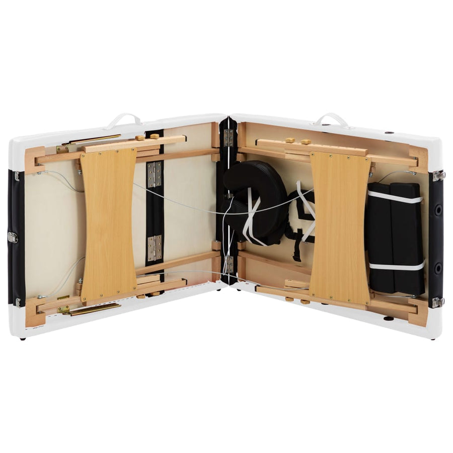 Massagetafel Inklapbaar 3 Zones Hout Zwart en wit