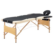 Massagetafel inklapbaar 3 zones hout zwart beige