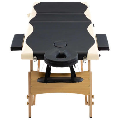 Massagetafel Inklapbaar 3 Zones Hout Zwart en beige