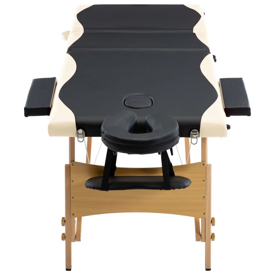 Massagetafel Inklapbaar 3 Zones Hout Zwart en beige