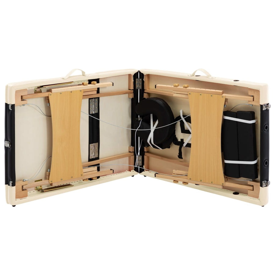 Massagetafel Inklapbaar 3 Zones Hout Zwart en beige