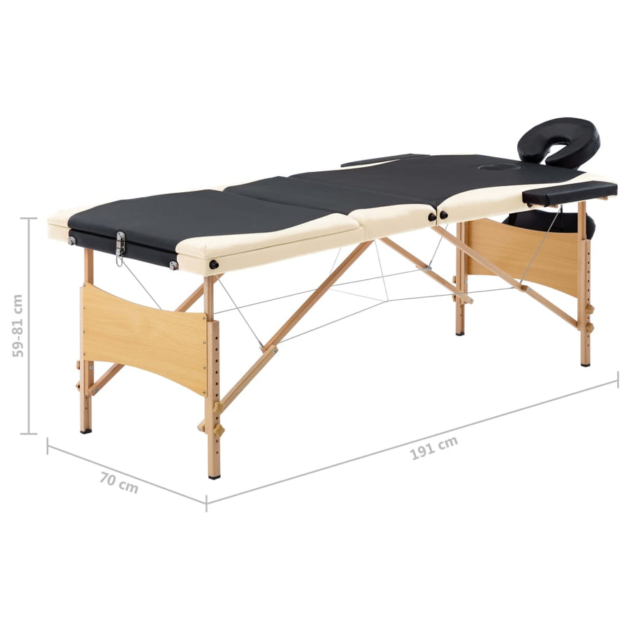 Massagetafel Inklapbaar 3 Zones Hout Zwart en beige