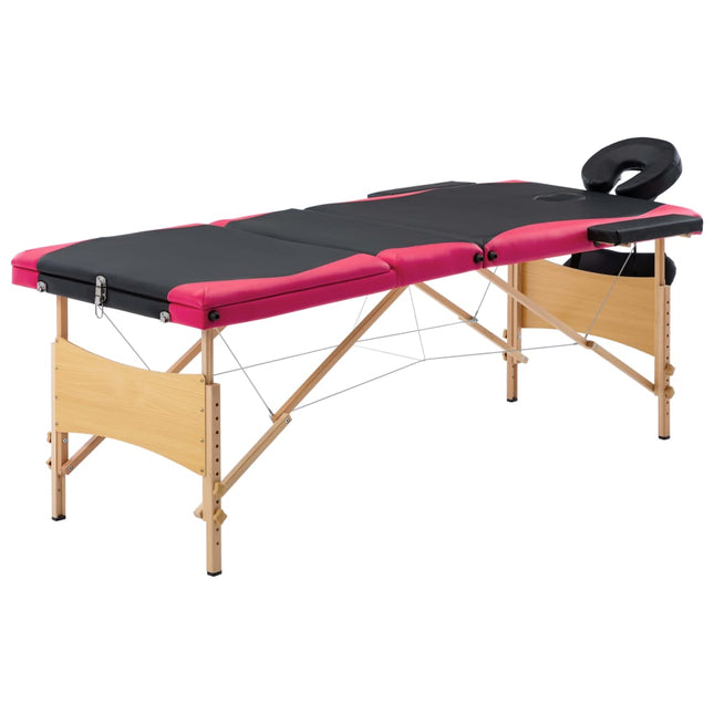 Massagetafel Inklapbaar 3 Zones Hout Zwart en roze