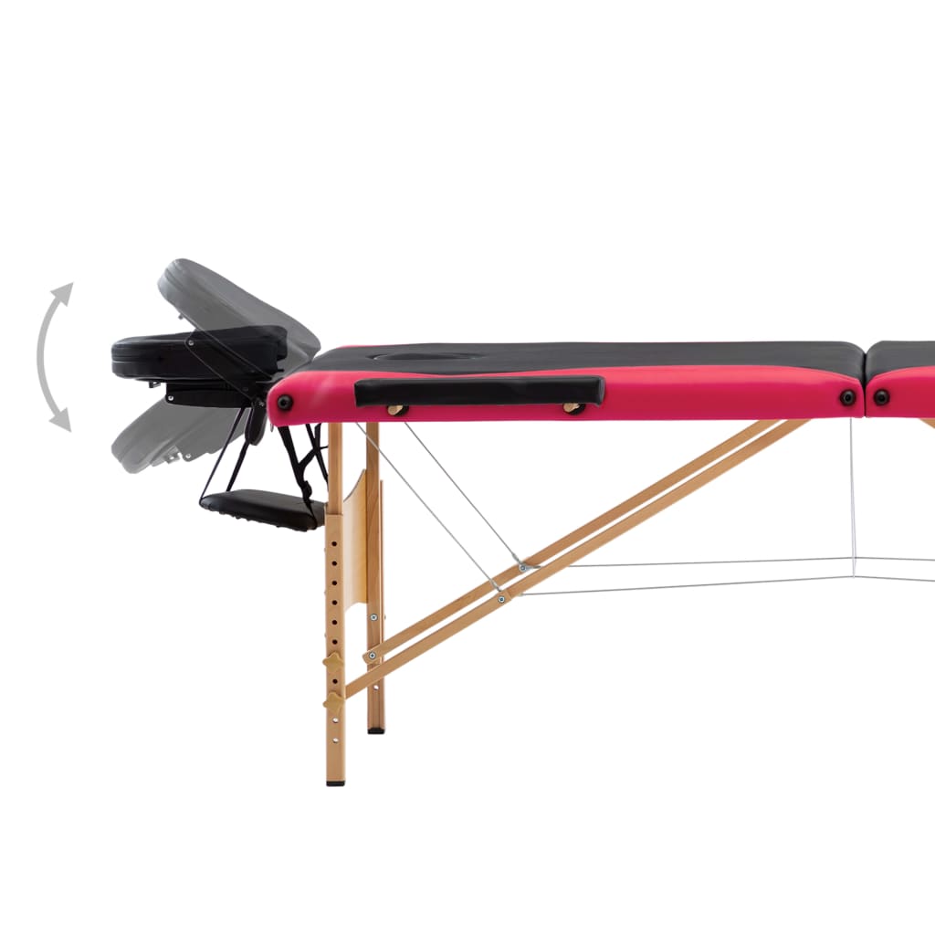 Massagetafel Inklapbaar 3 Zones Hout Zwart en roze