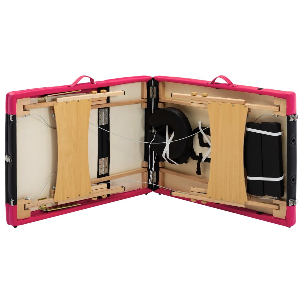 Massagetafel Inklapbaar 3 Zones Hout Zwart en roze