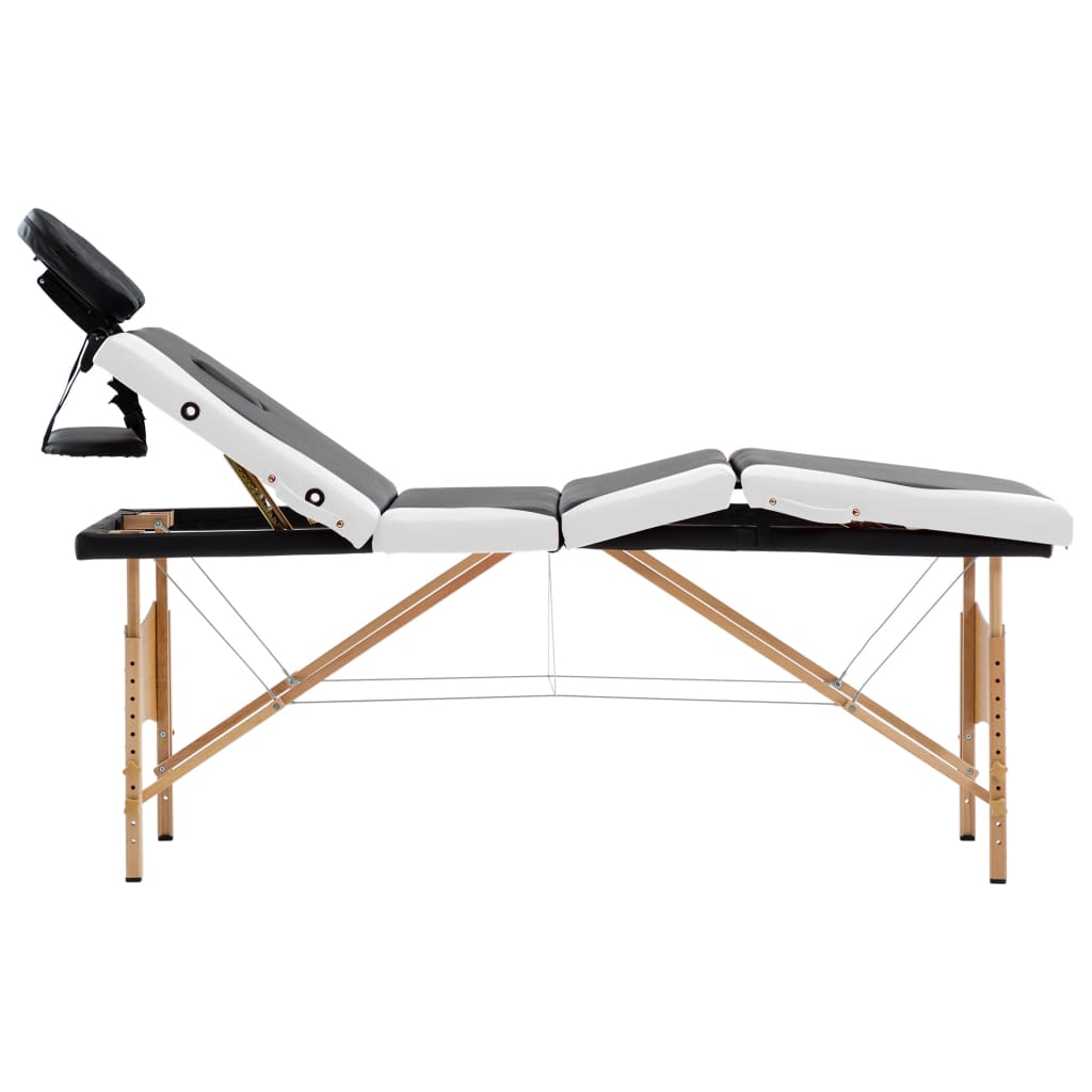 Massagetafel inklapbaar 4 zones hout zwart en wit