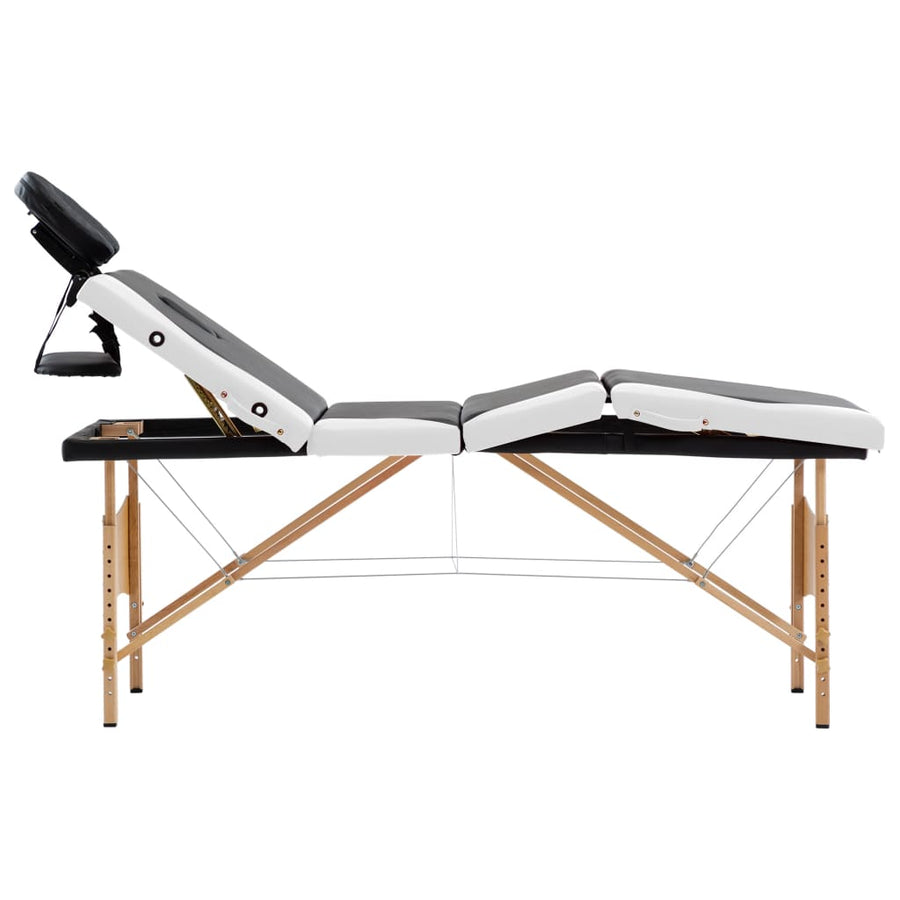 Massagetafel inklapbaar 4 zones hout zwart en wit
