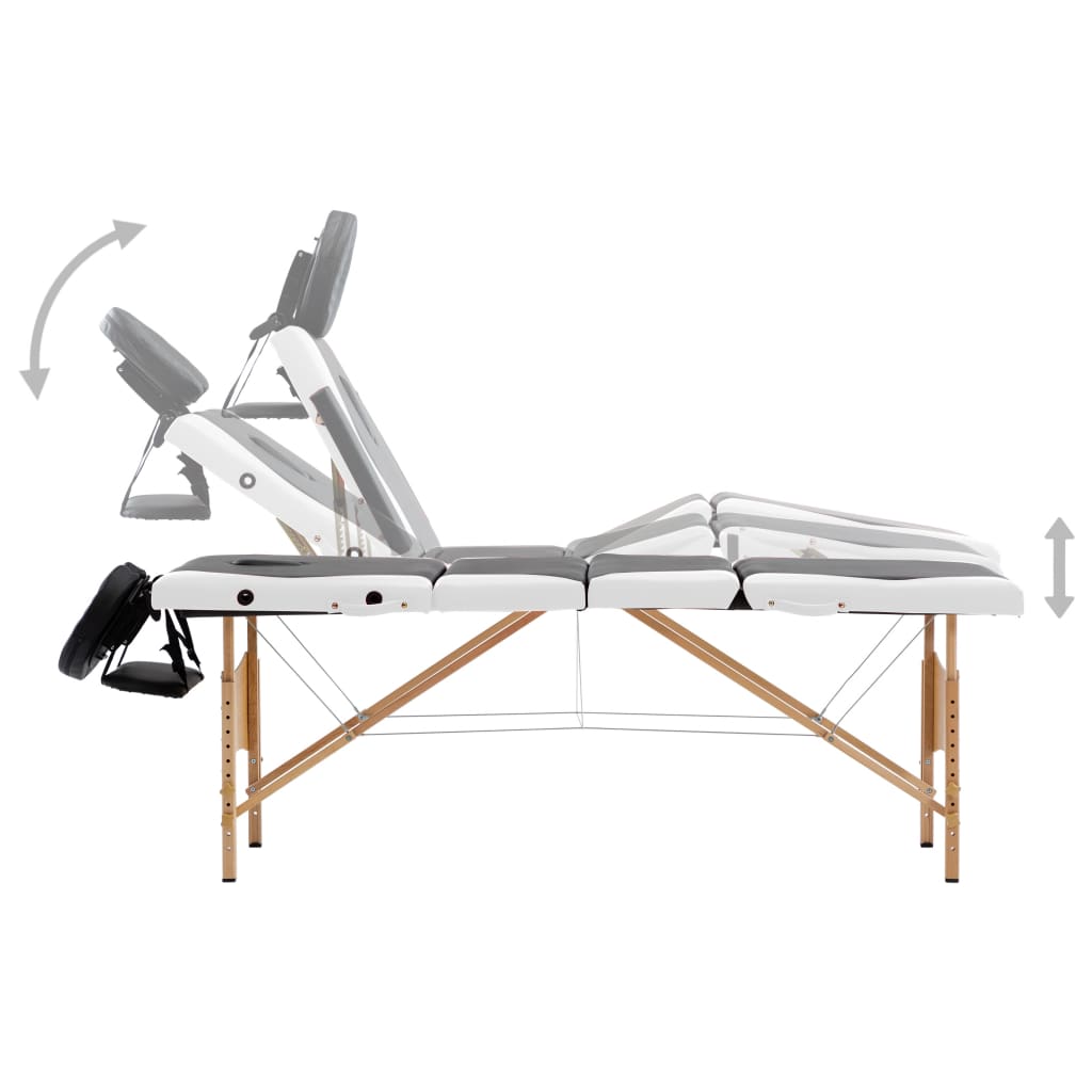 Massagetafel inklapbaar 4 zones hout zwart en wit