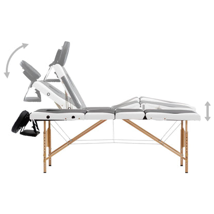 Massagetafel inklapbaar 4 zones hout zwart en wit