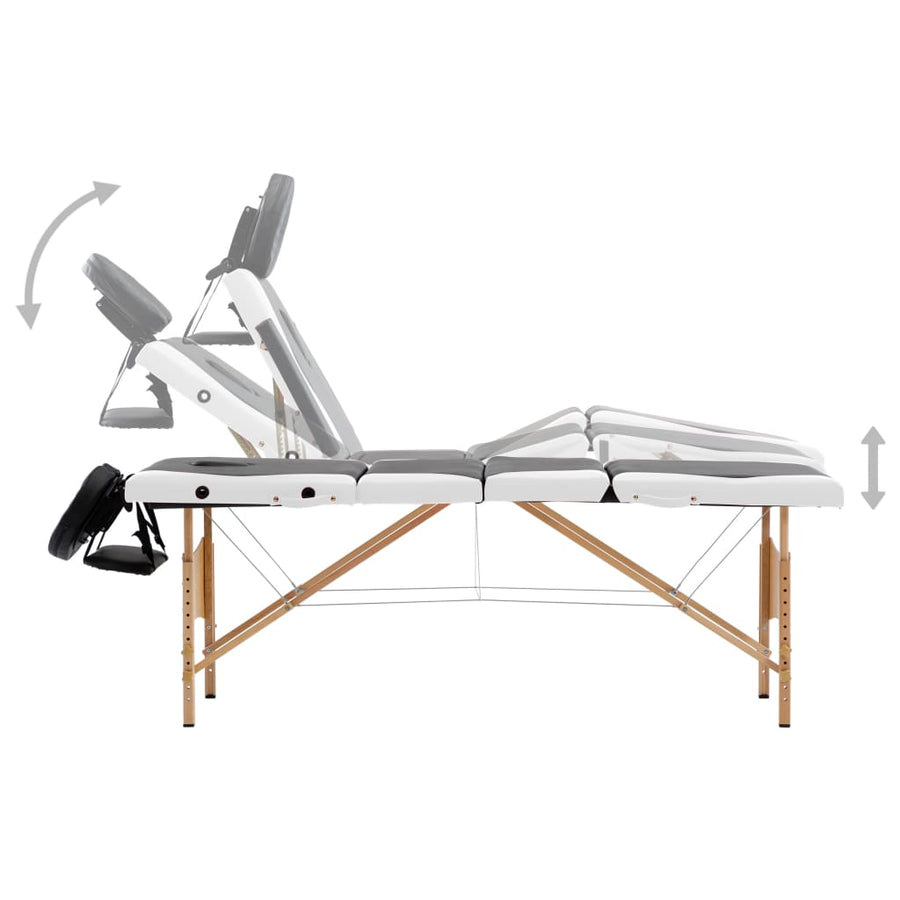 Massagetafel inklapbaar 4 zones hout zwart en wit