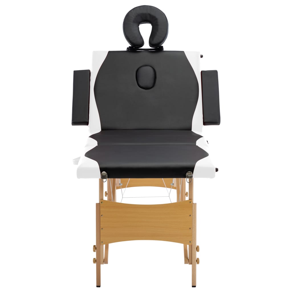 Massagetafel inklapbaar 4 zones hout zwart en wit