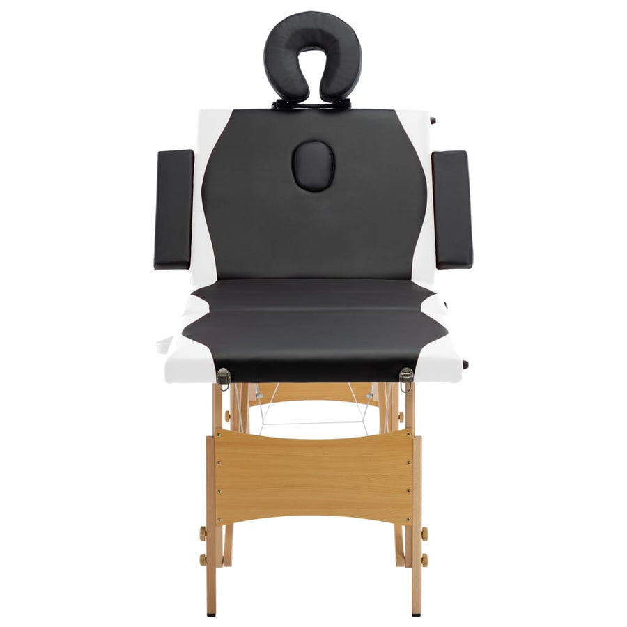 Massagetafel inklapbaar 4 zones hout zwart en wit