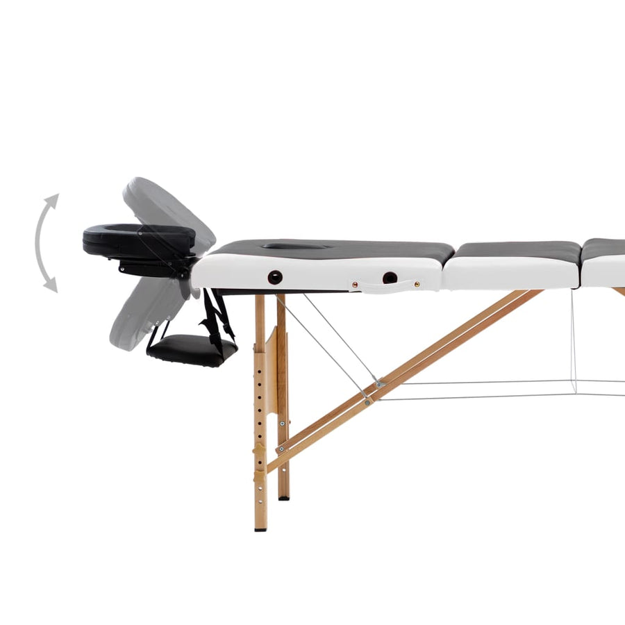 Massagetafel inklapbaar 4 zones hout zwart en wit