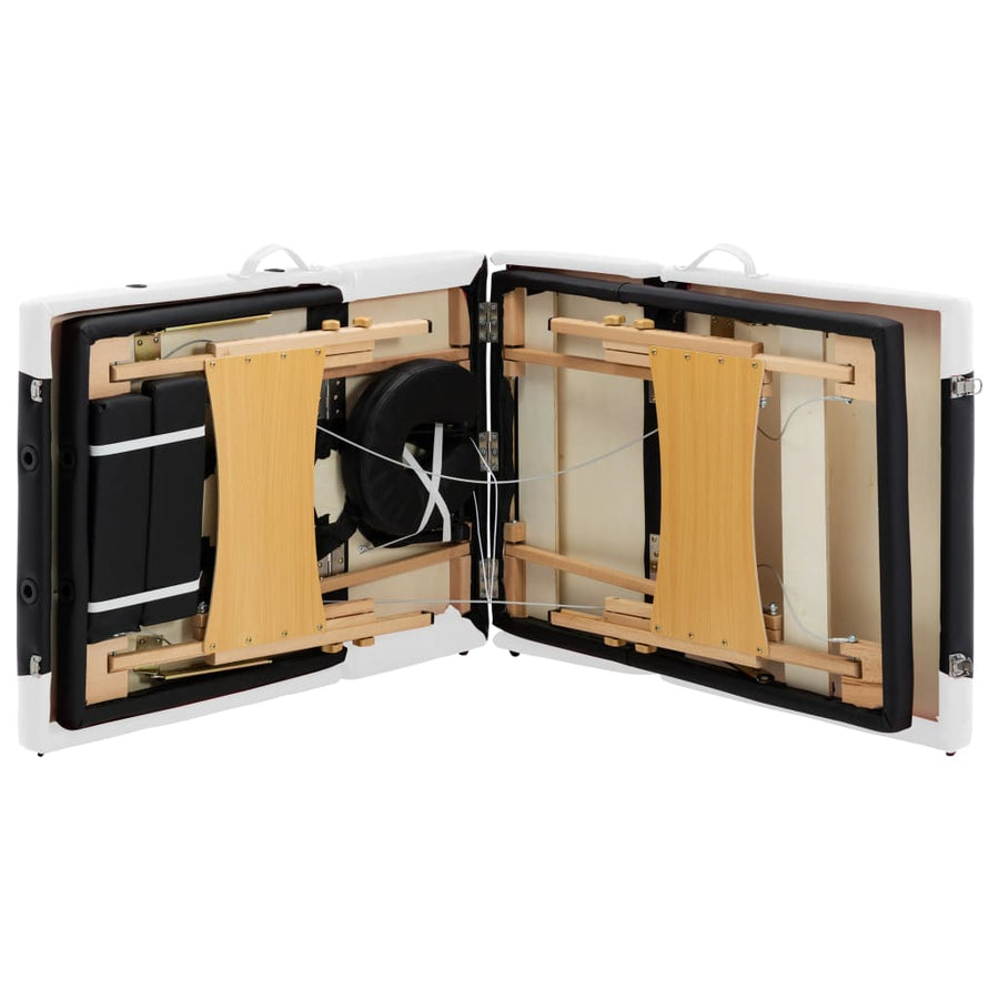 Massagetafel inklapbaar 4 zones hout zwart en wit