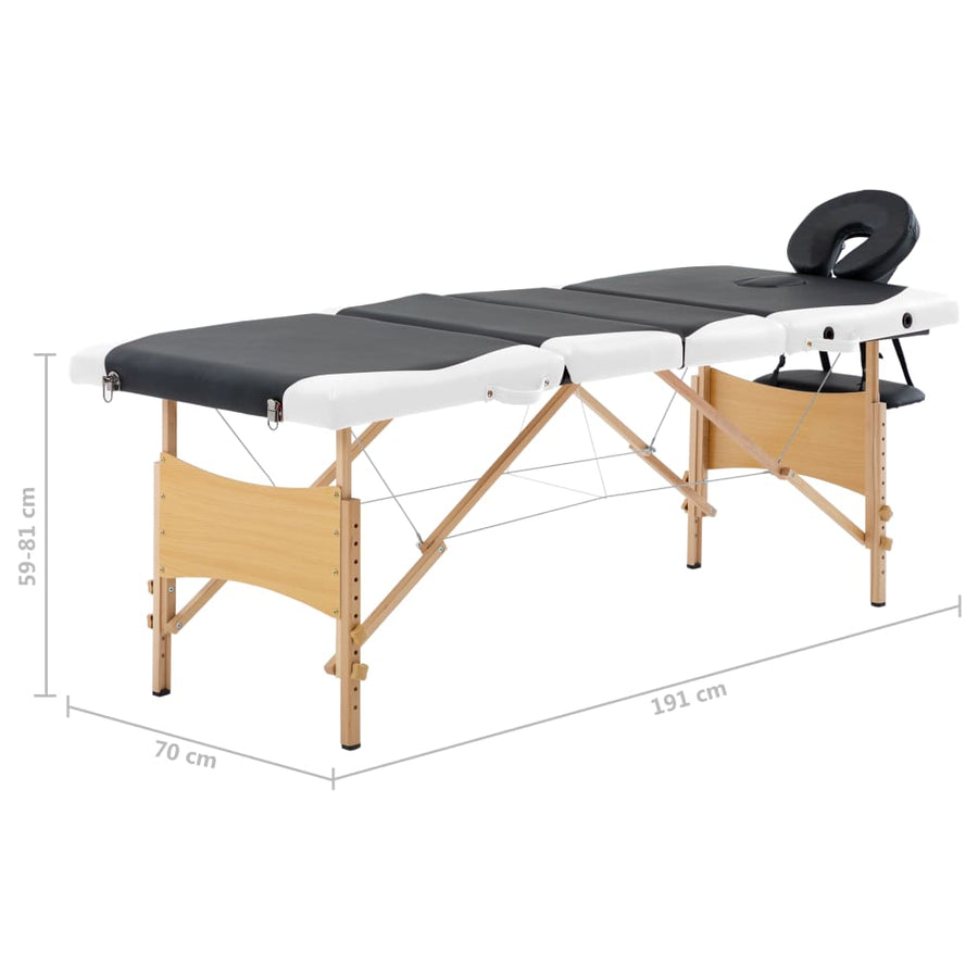 Massagetafel inklapbaar 4 zones hout zwart en wit