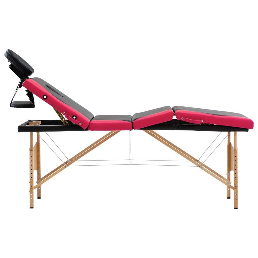Massagetafel Inklapbaar 4 Zones Hout Zwart en roze