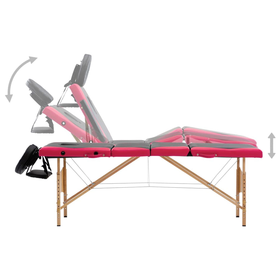 Massagetafel Inklapbaar 4 Zones Hout Zwart en roze