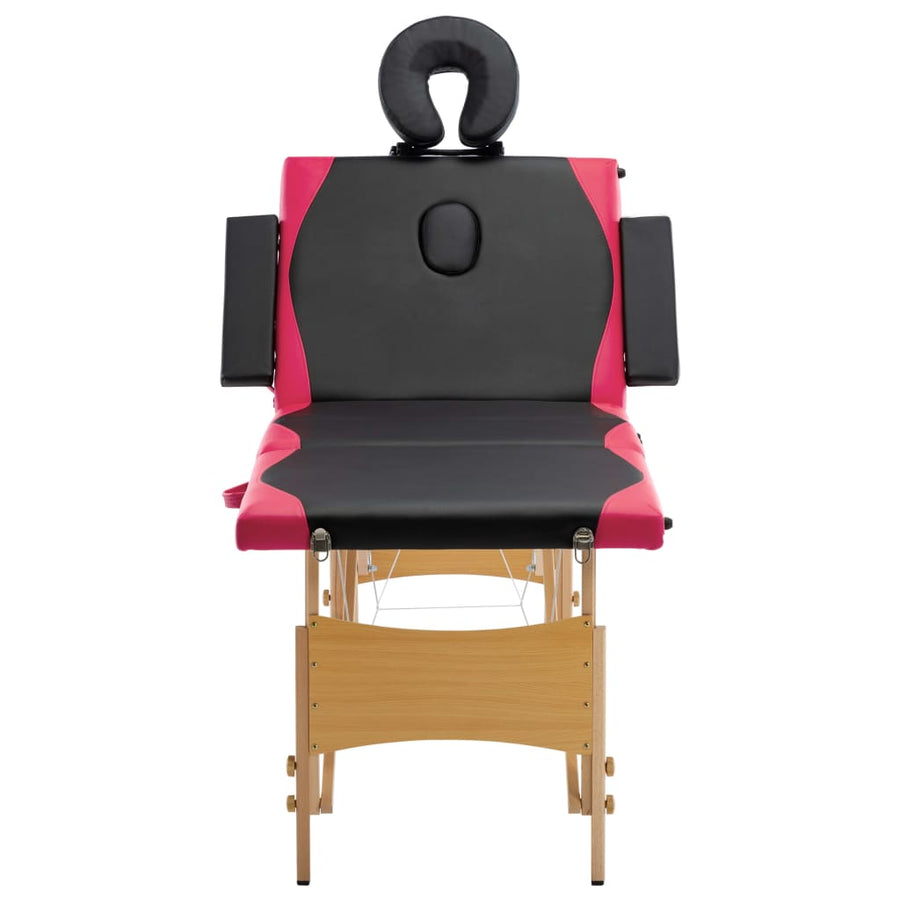 Massagetafel Inklapbaar 4 Zones Hout Zwart en roze