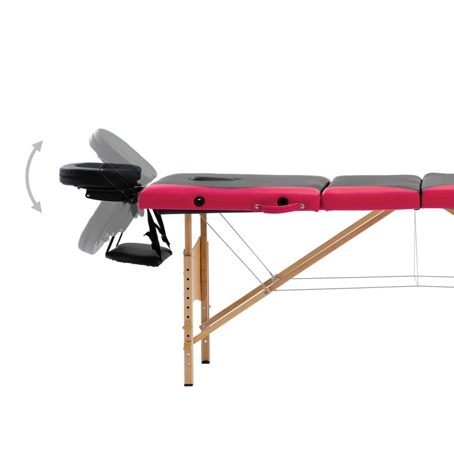 Massagetafel Inklapbaar 4 Zones Hout Zwart en roze
