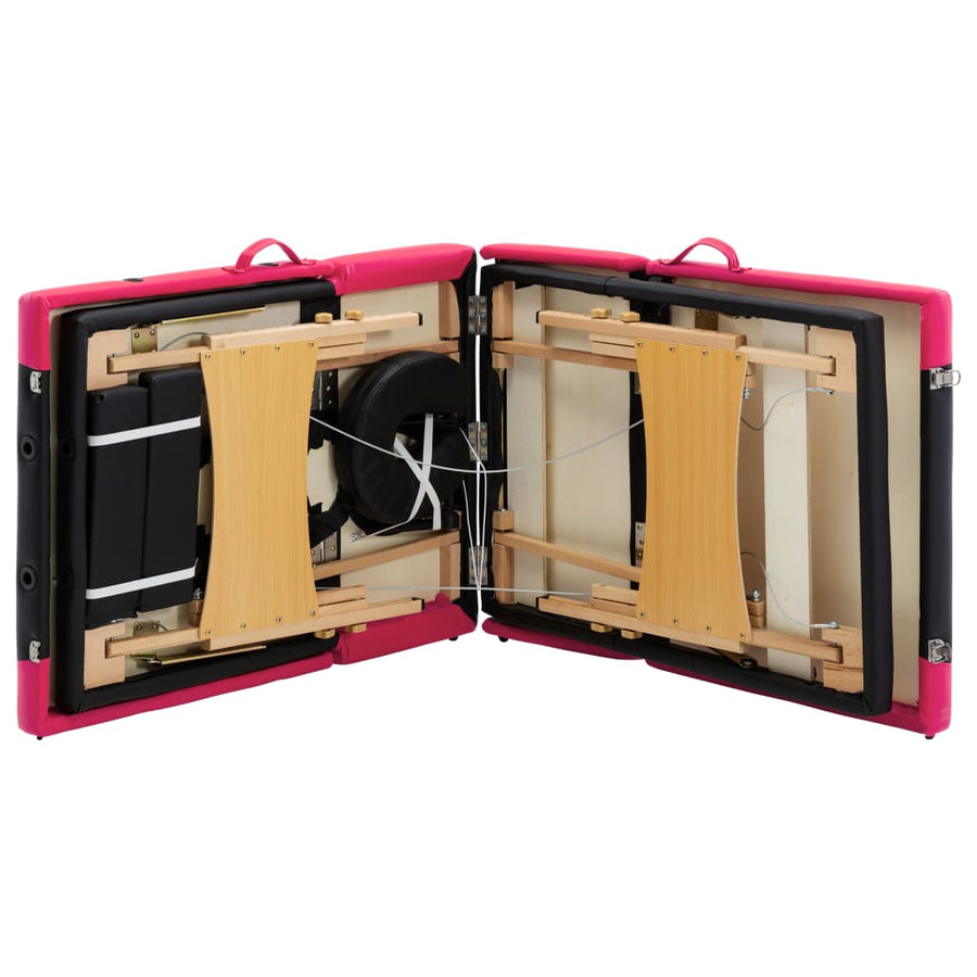 Massagetafel Inklapbaar 4 Zones Hout Zwart en roze