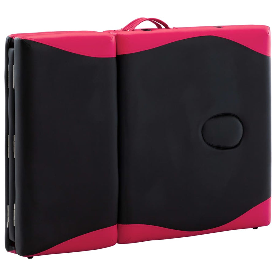 Massagetafel Inklapbaar 4 Zones Hout Zwart en roze