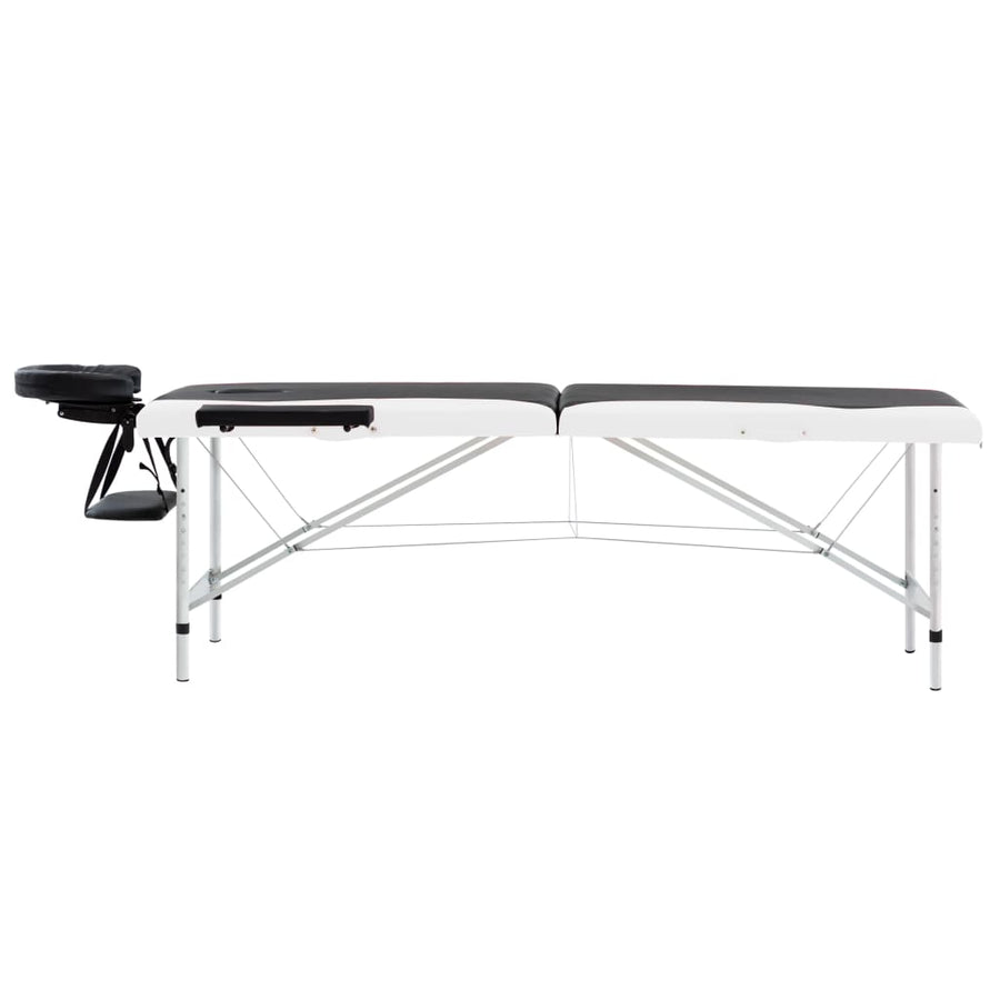 Massagetafel Inklapbaar 2 Zones Aluminium Zwart en wit