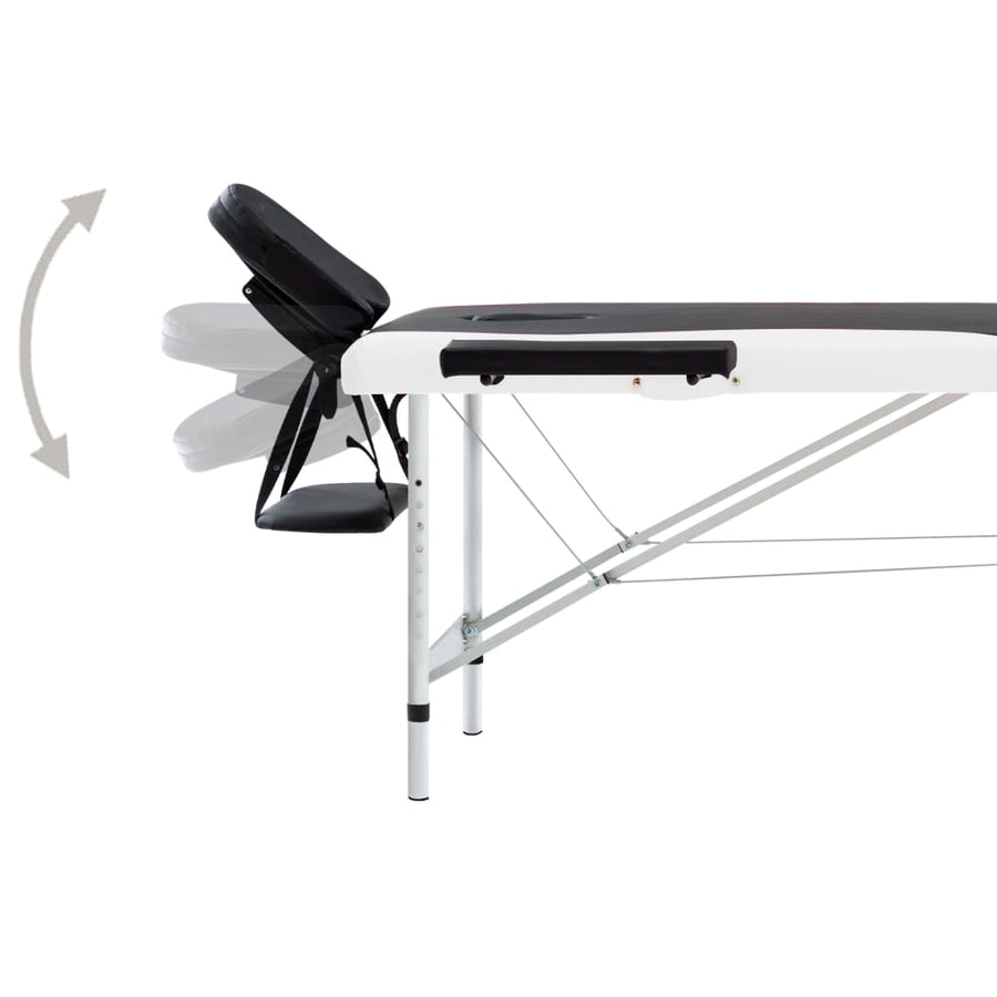 Massagetafel Inklapbaar 2 Zones Aluminium Zwart en wit