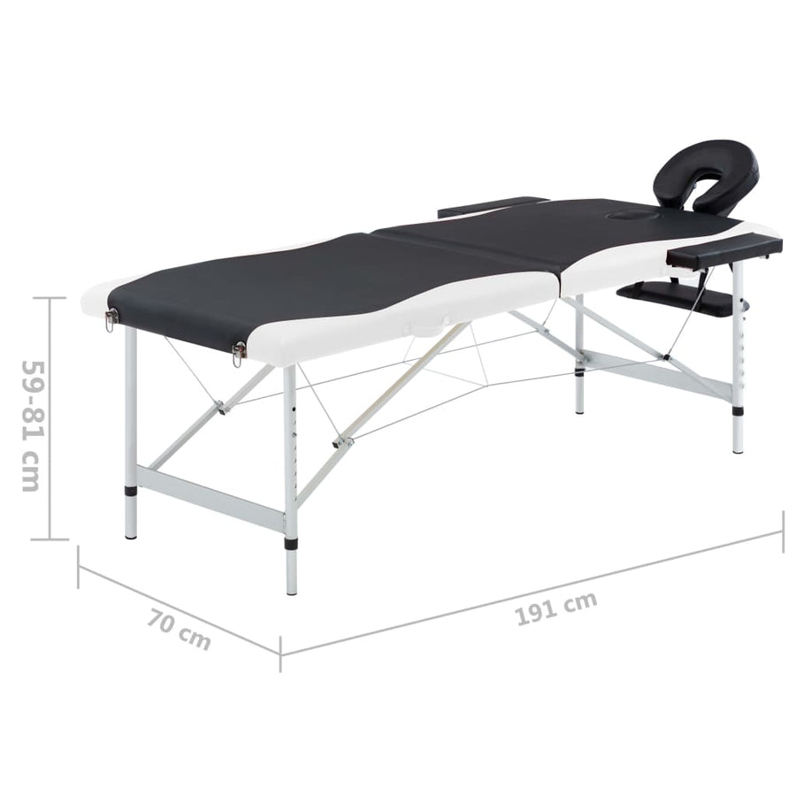 Massagetafel Inklapbaar 2 Zones Aluminium Zwart en wit