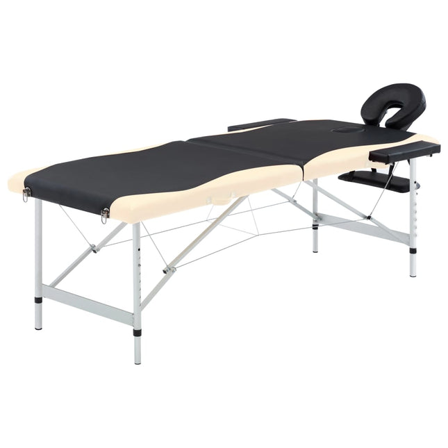 Massagetafel Inklapbaar 2 Zones Aluminium Zwart en beige