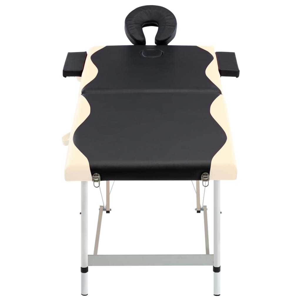 Massagetafel Inklapbaar 2 Zones Aluminium Zwart en beige