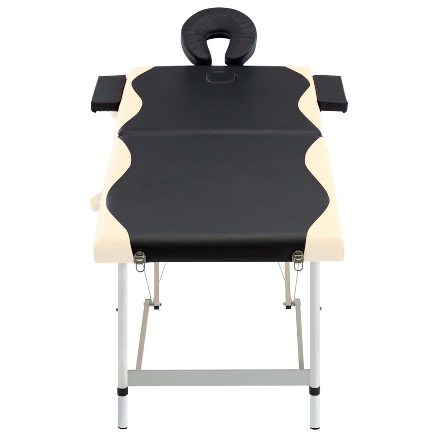 Massagetafel Inklapbaar 2 Zones Aluminium Zwart en beige