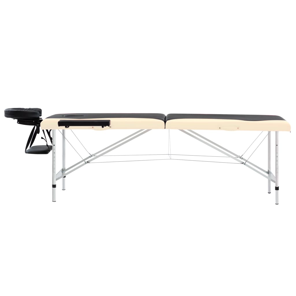 Massagetafel Inklapbaar 2 Zones Aluminium Zwart en beige
