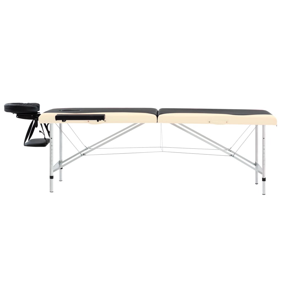 Massagetafel Inklapbaar 2 Zones Aluminium Zwart en beige